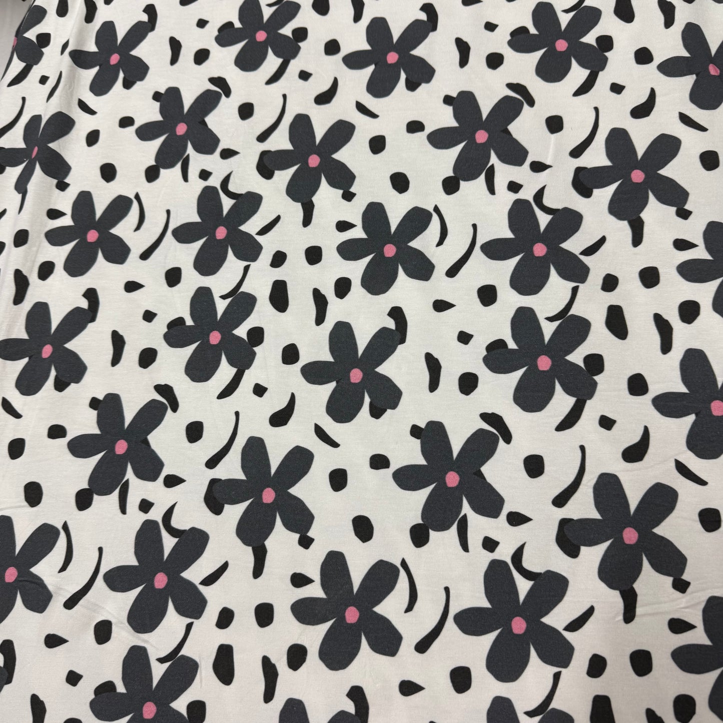 Dark Gray Flowers on Off White Bamboo/Spandex Jersey Fabric - Printed in the USA