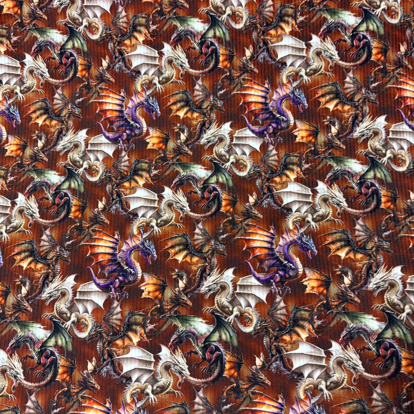 Dragon Toss on Bamboo/Spandex Rib Knit Fabric