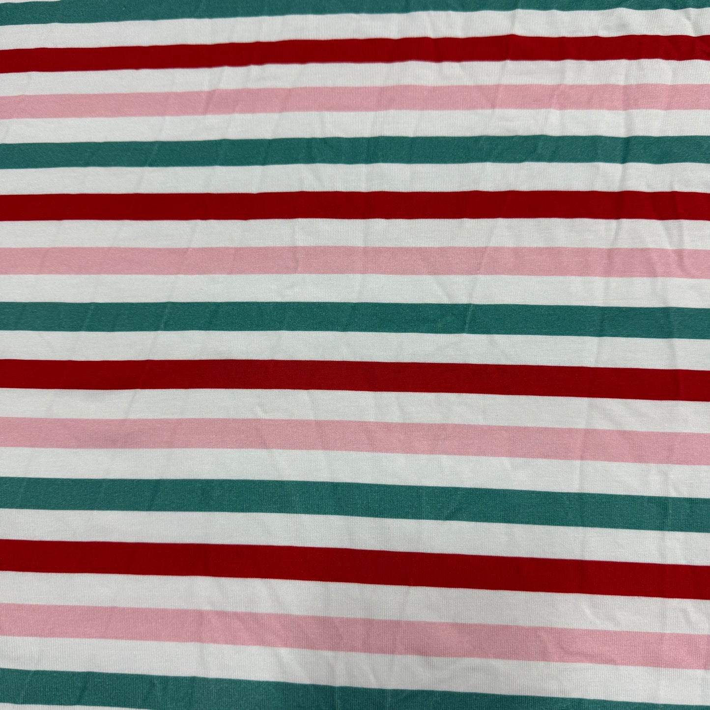 Pink, White, Red and Green 3/8" Stripes on Bamboo/Spandex Jersey Fabric - 200 GSM