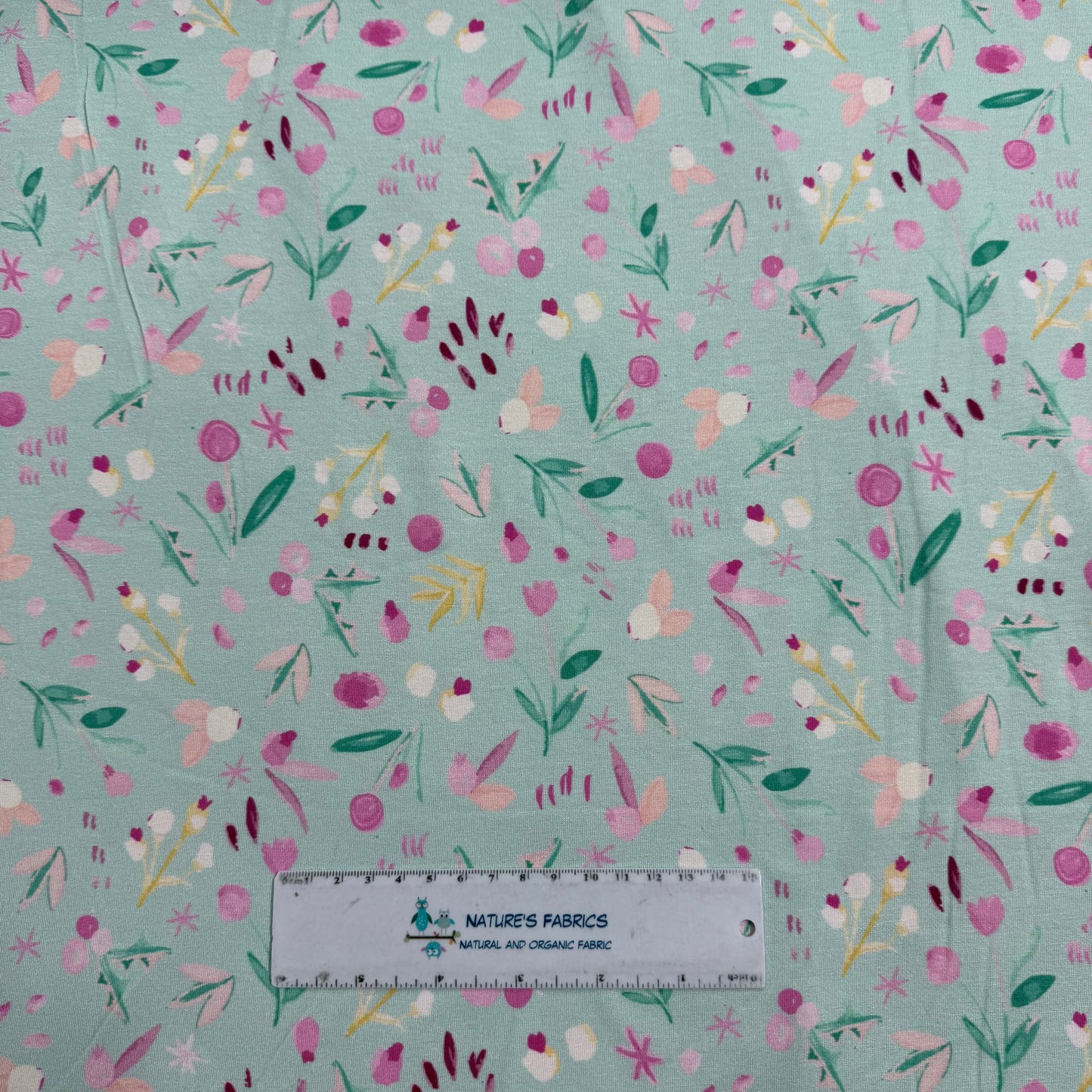 Winterberries on Mint Bamboo/Spandex Jersey Fabric - Printed in the USA