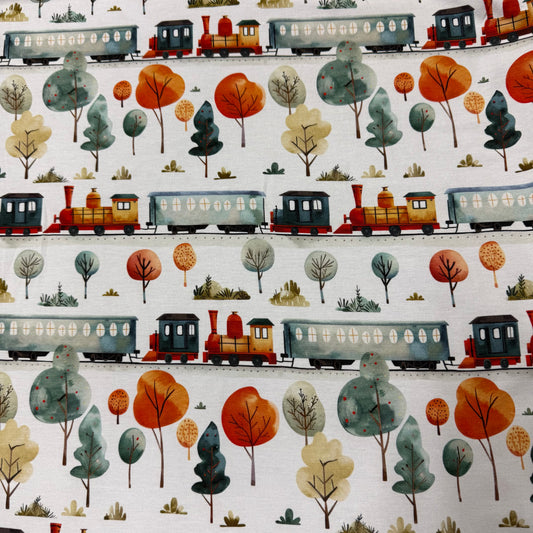 Fall Foliage Train Excursion on Bamboo/Spandex Jersey Fabric