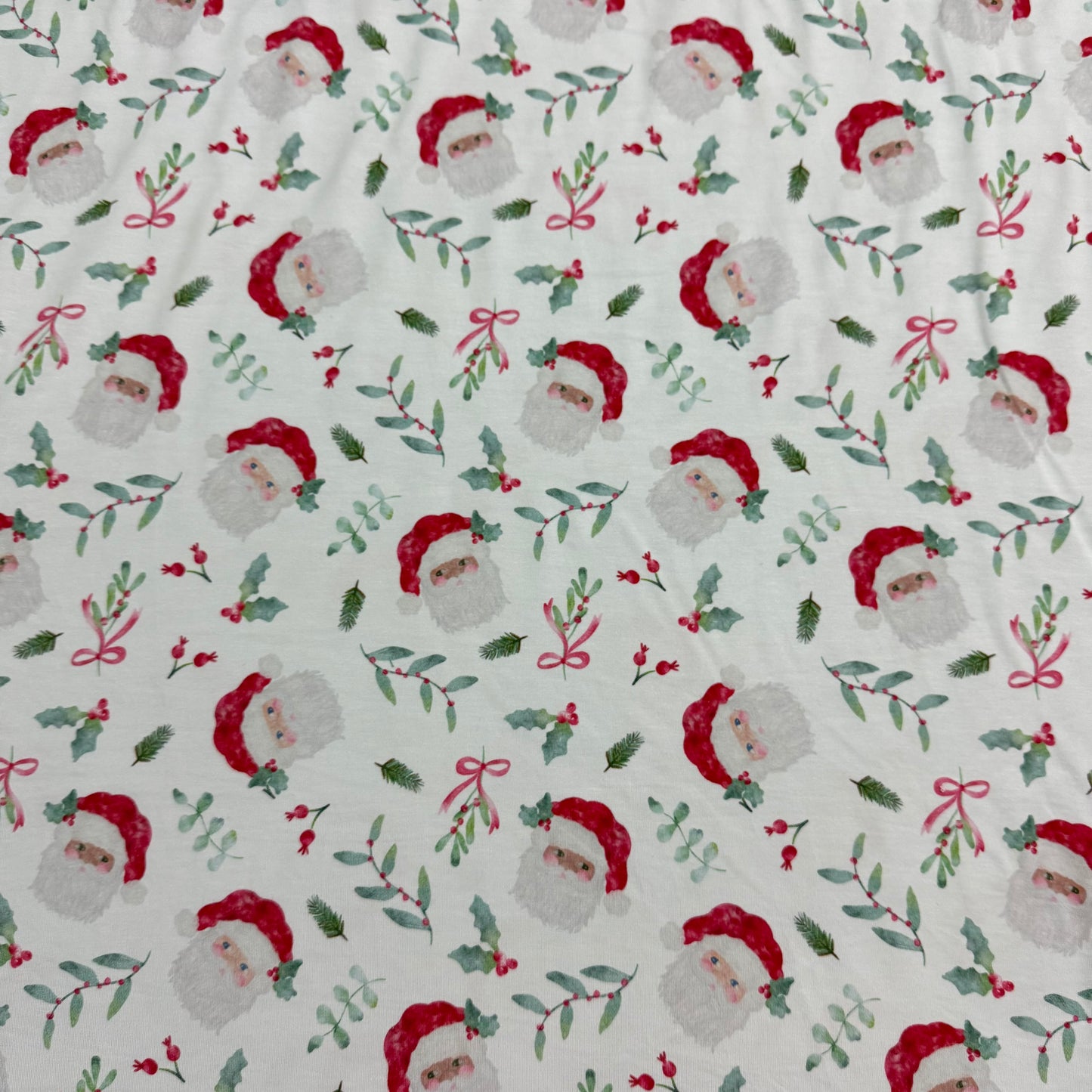 Santa on White Bamboo/Spandex Jersey Fabric - 200GSM