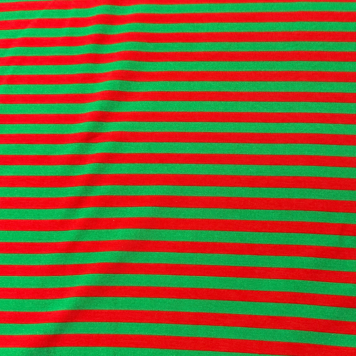 Red and Green 1/4" Stripes on Cotton/Spandex Jersey Fabric