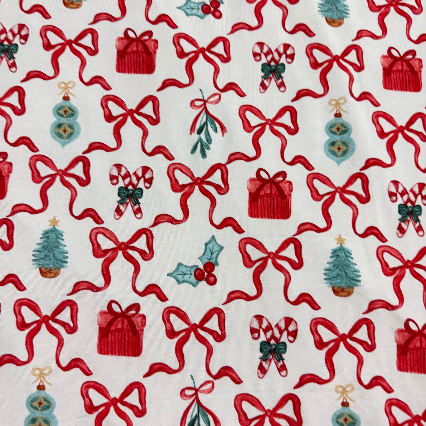 Christmas Toss on White Bamboo/Spandex Jersey Fabric - 200GSM