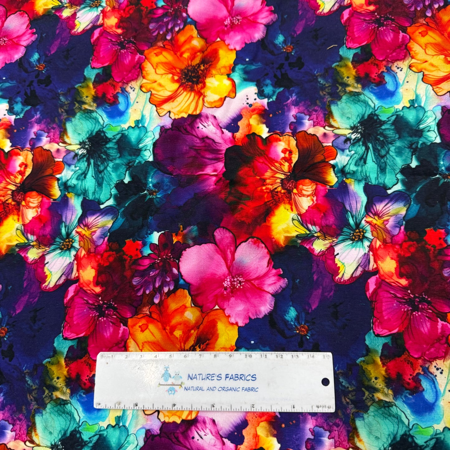 Floral Vivid Alcohol Ink on Organic Cotton/Spandex Jersey Fabric