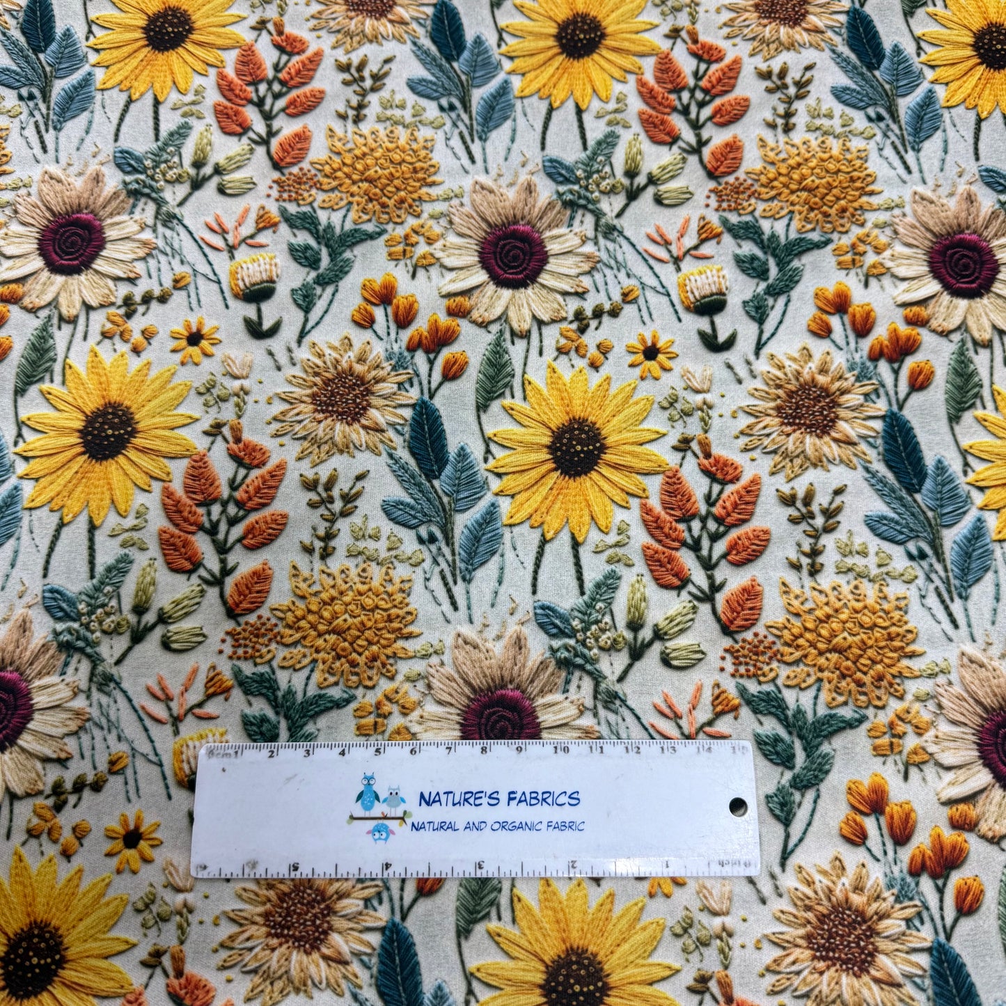 Embroidered Sunflowers 1 mil PUL Fabric - Made in the USA