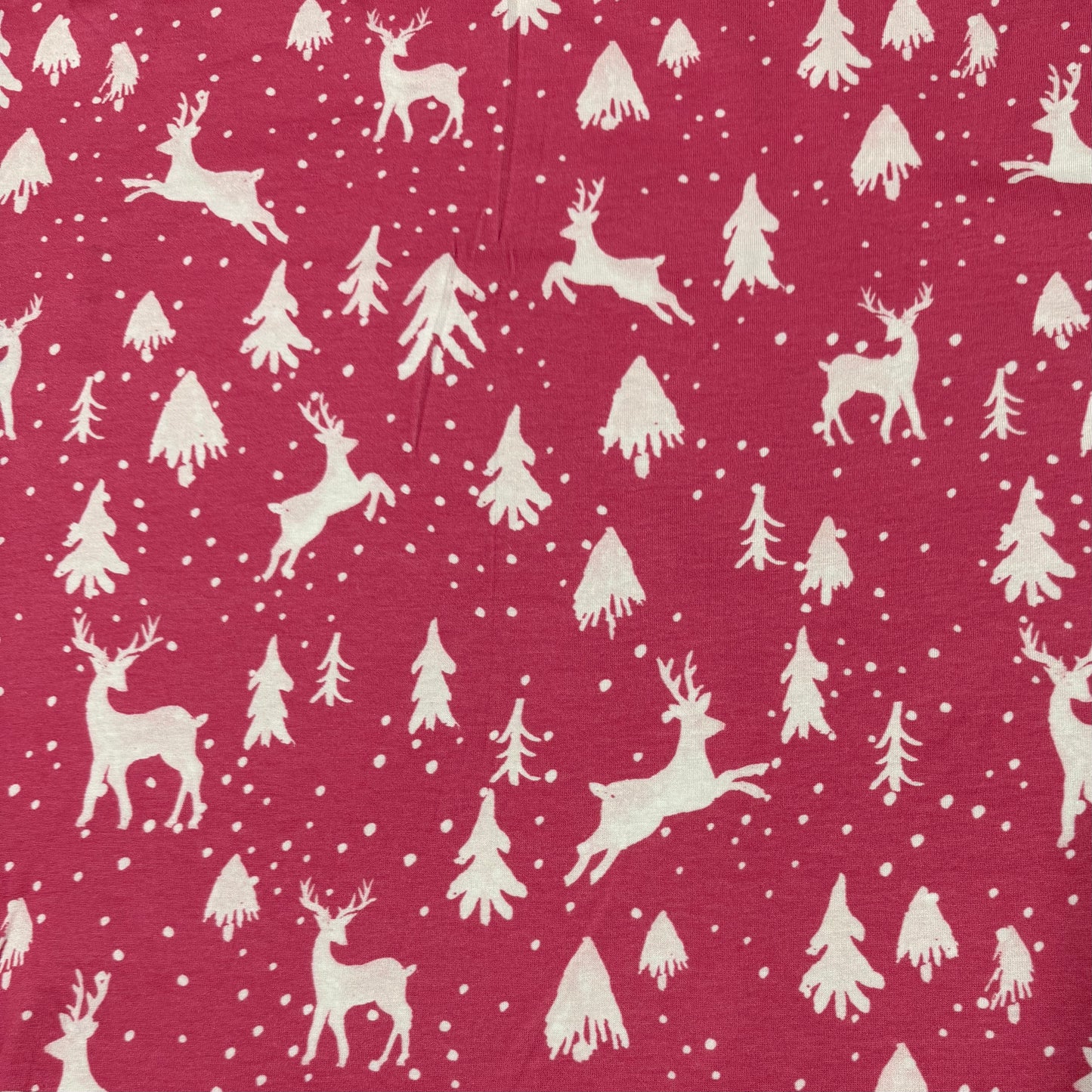 Off White Reindeer on Pink Bamboo/Spandex Jersey Fabric - Printed in the USA