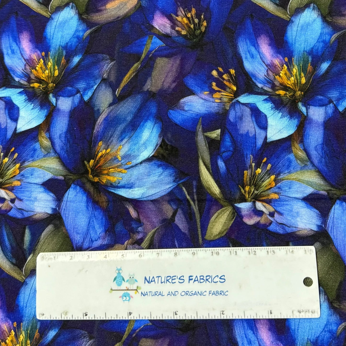Sapphire Gentians on Organic Cotton Stretch French Terry Fabric