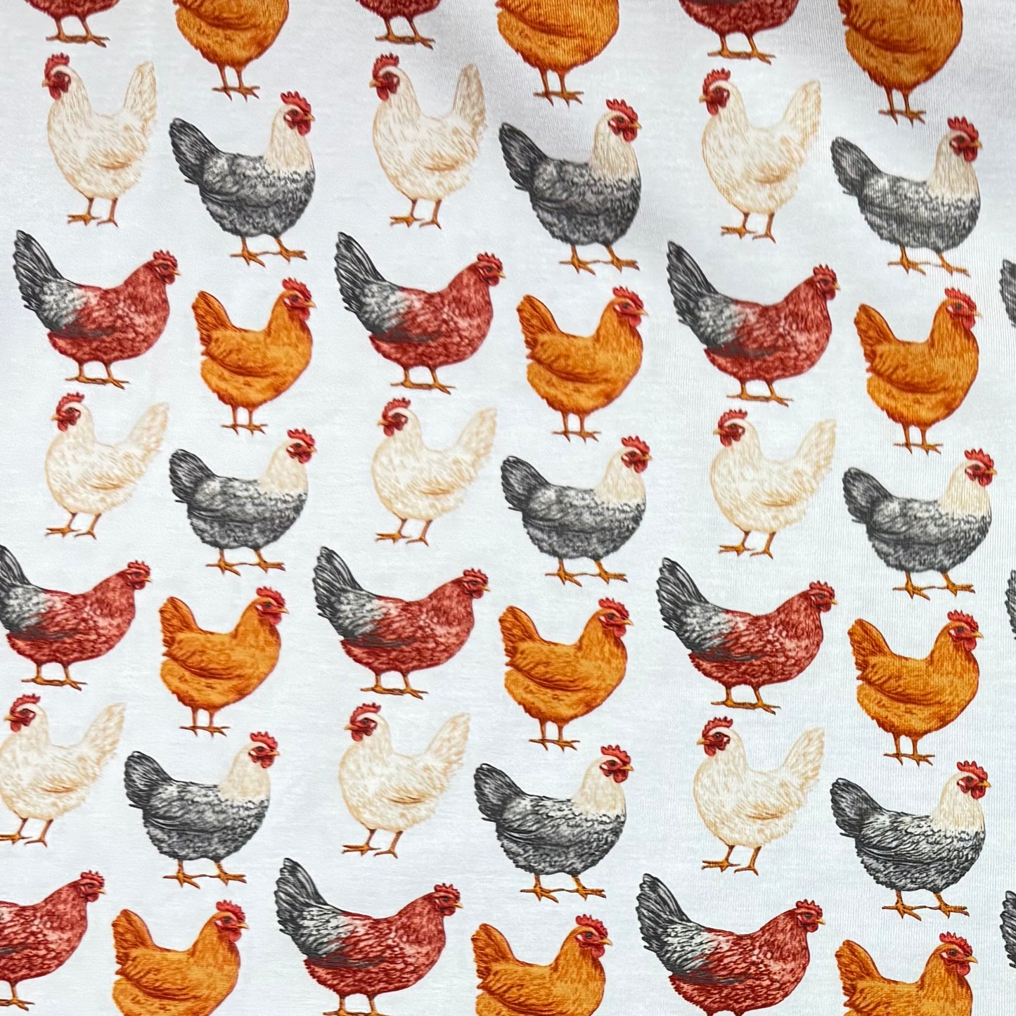 Chickens on Cream Bamboo Stretch French Terry Fabric