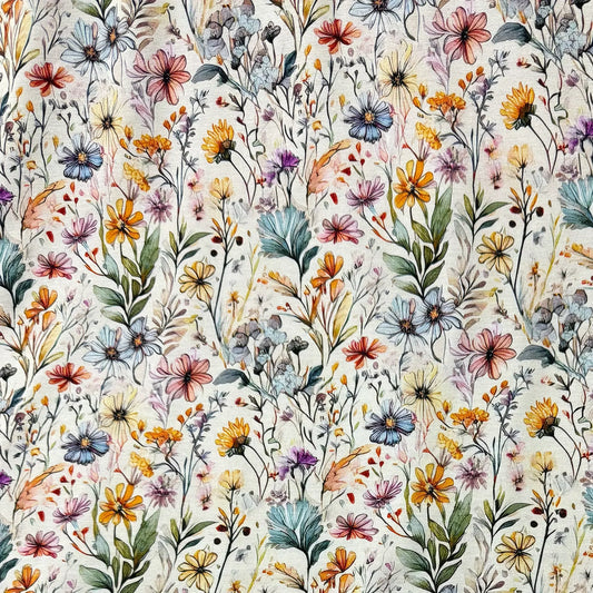 Nature's Fabrics premium natural fabric with a colorful wildflower botanical print.