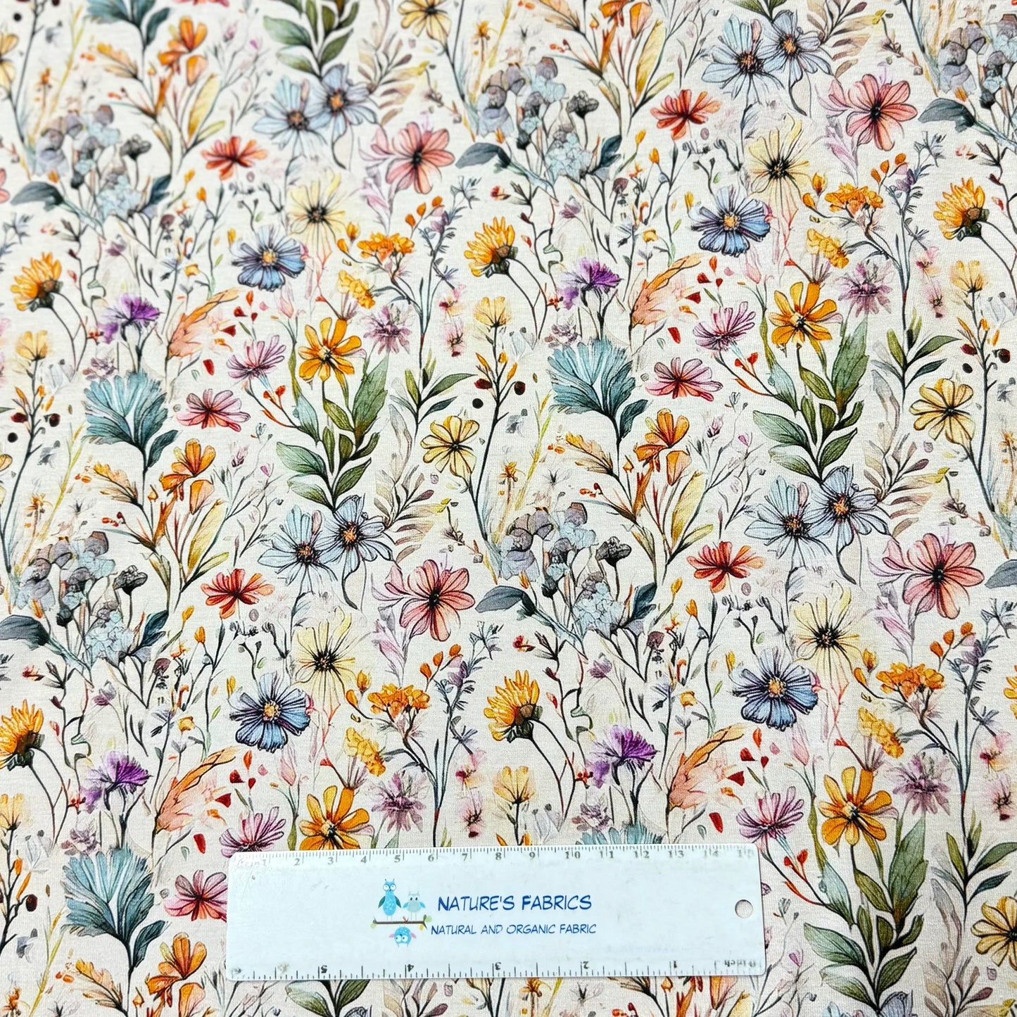Wildflowers on Ivory Organic Cotton/Spandex Jersey Fabric