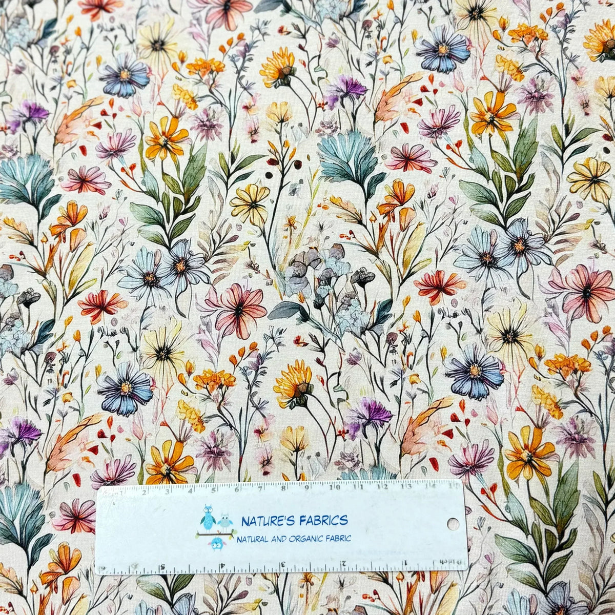 Nature's Fabrics organic cotton fabric with a colorful wildflower floral print