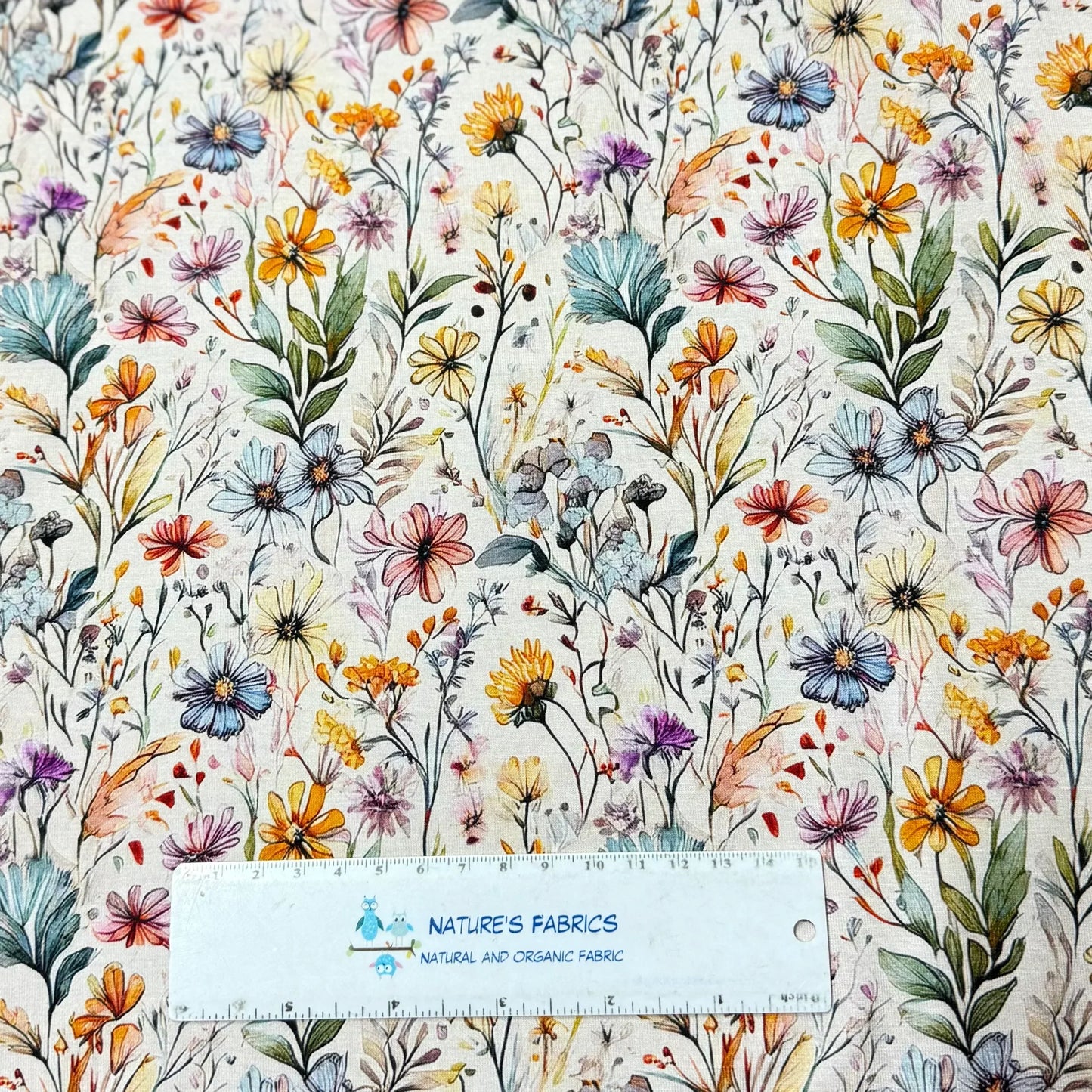 Wildflowers on Ivory Bamboo/Spandex Jersey Fabrics