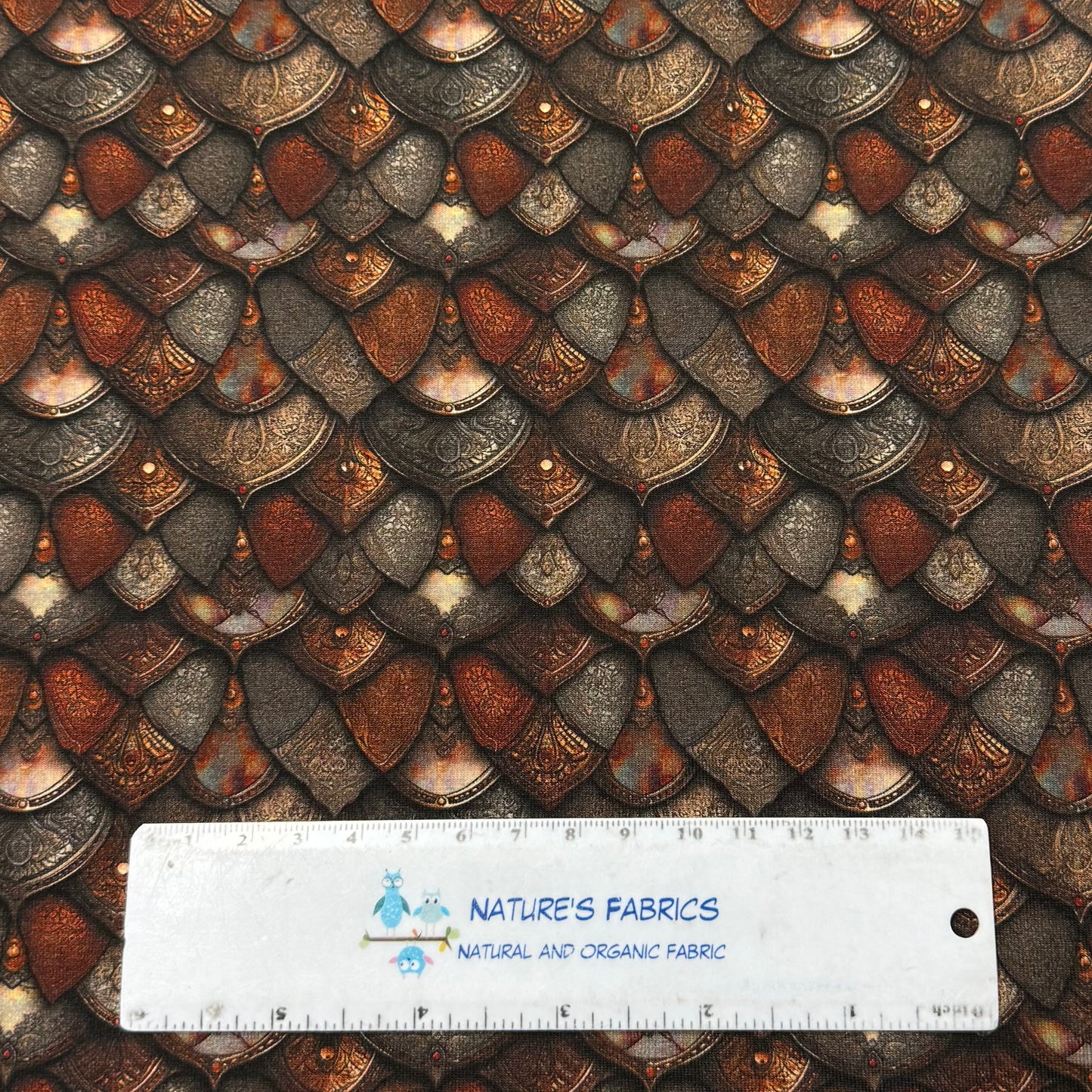 Gold and Brown Metal Scales on Bamboo Stretch French Terry Fabric