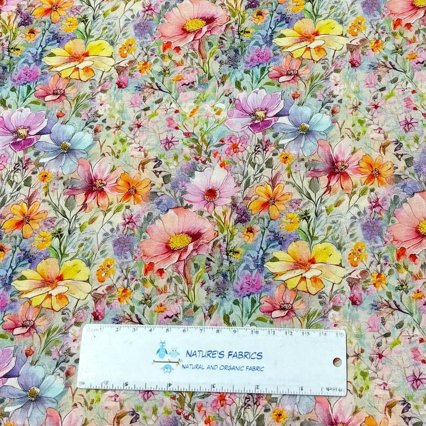 Whimsical Wildflowers on Organic Cotton/Spandex Jersey Fabric