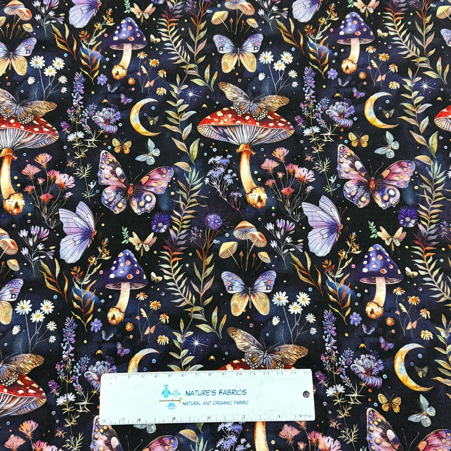 Magical Forest Night on Organic Cotton/Spandex Jersey Fabric