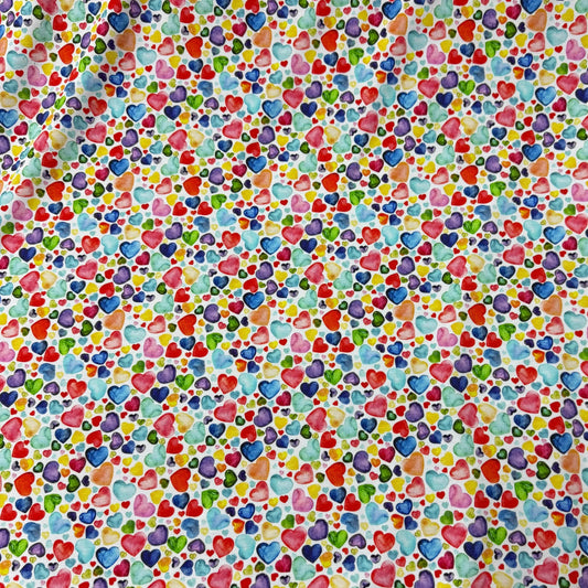 Nature's Fabrics colorful watercolor heart print organic cotton fabric