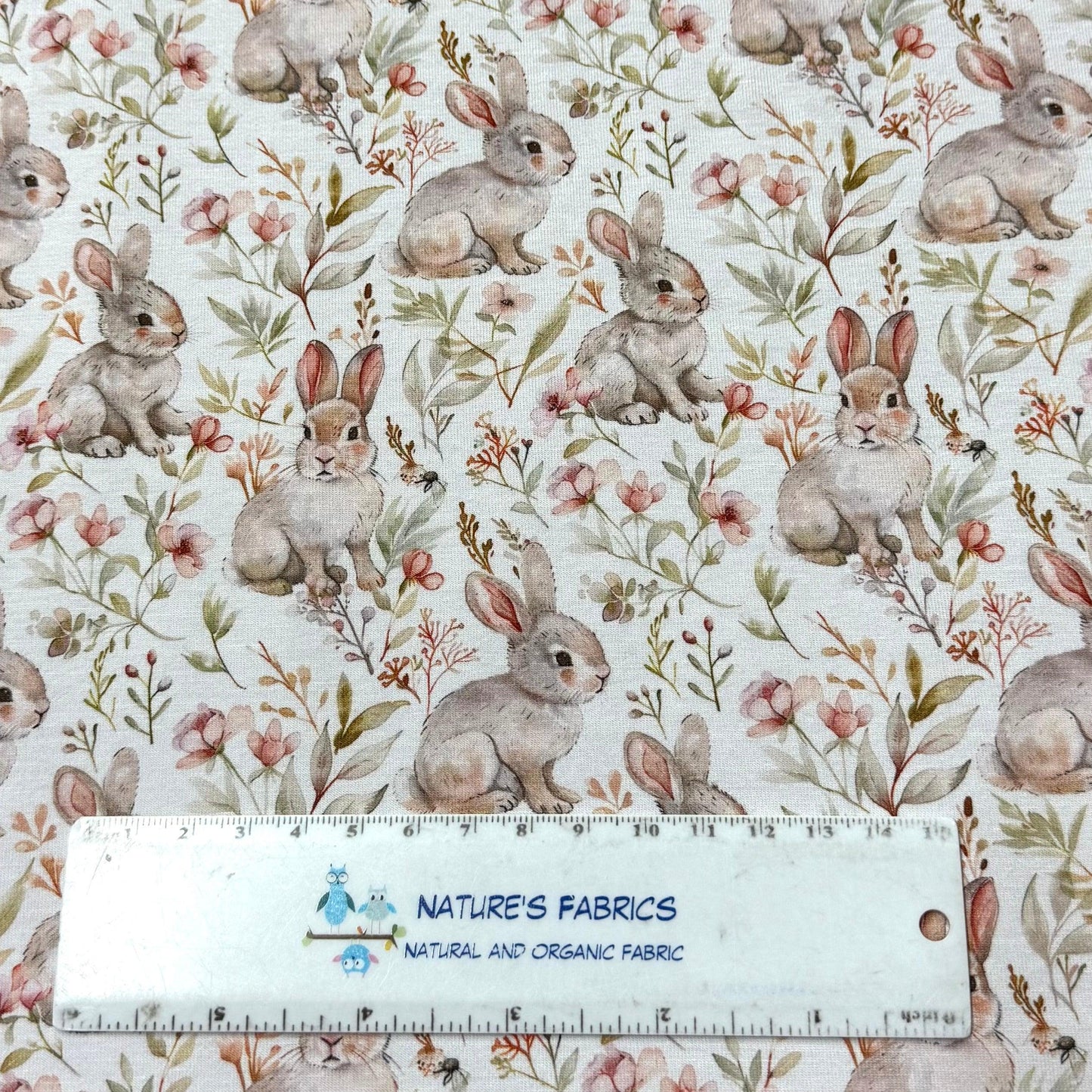 Rabbits in the Garden on Bamboo/Spandex Jersey Fabric