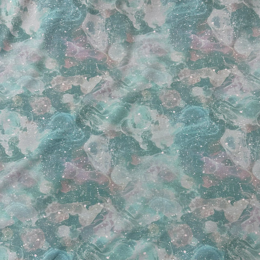 Nature's Fabrics teal and lavender watercolor marble print natural fabric