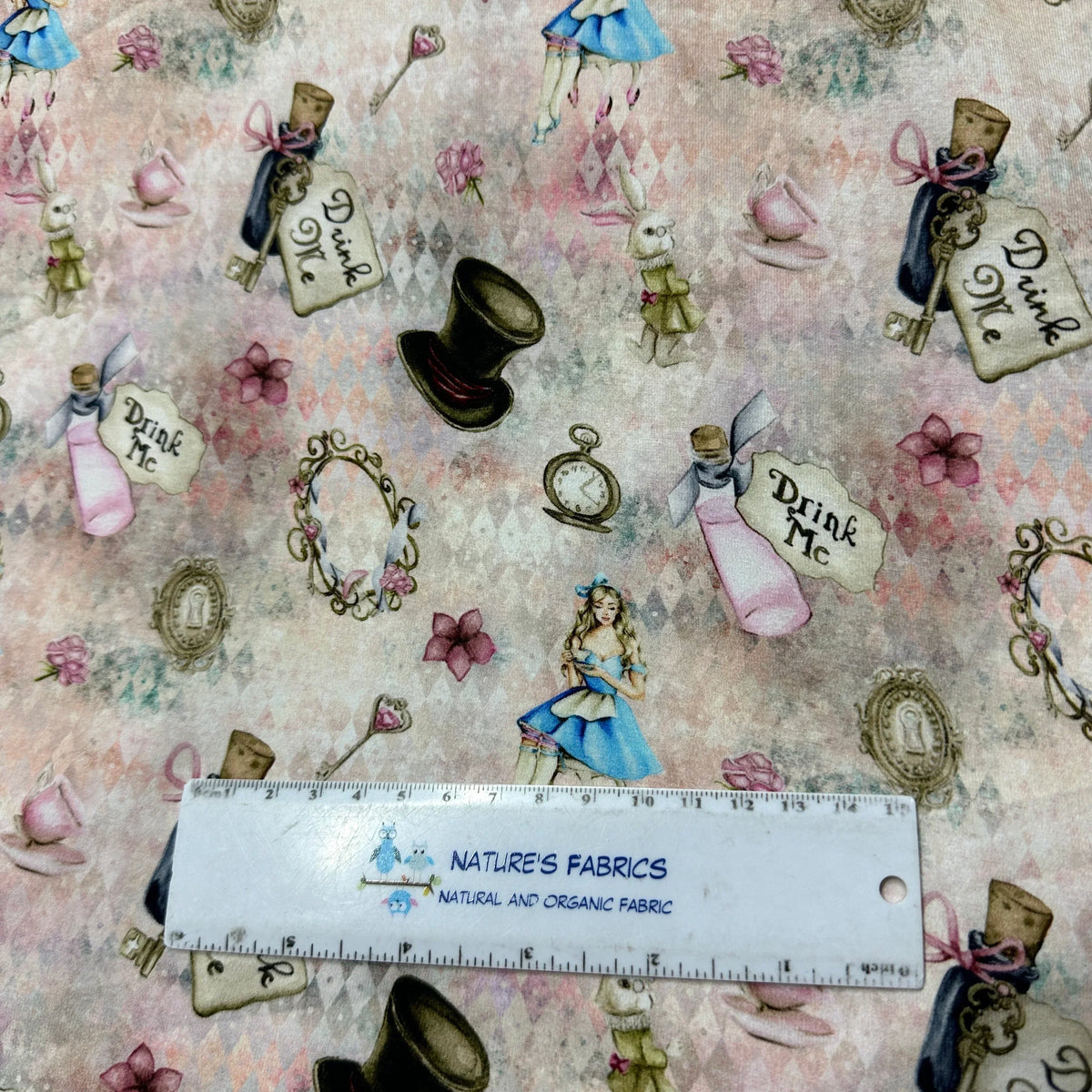 Alice and the White Rabbit on Watercolor Bamboo/Spandex Jersey Fabric - Nature's Fabrics
