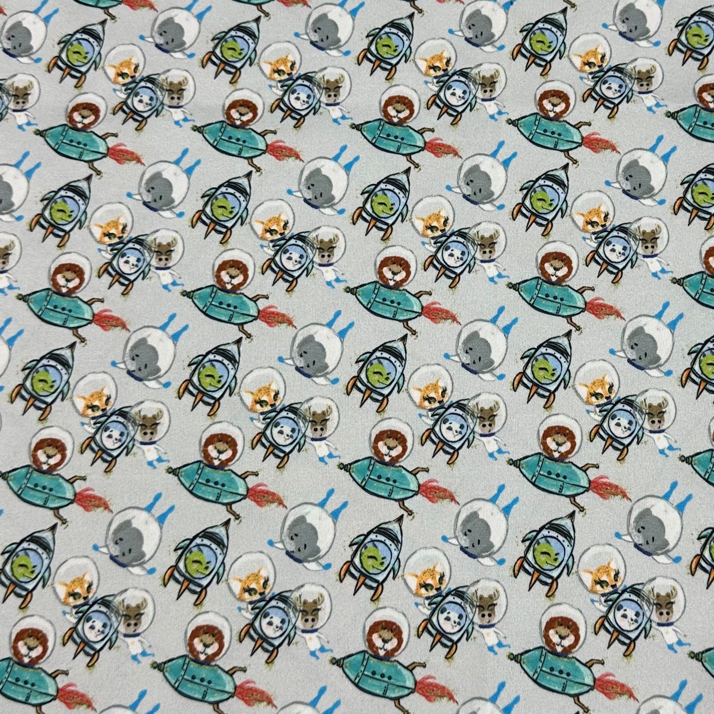 Animals Space on Gray 1 mil PUL Fabric - Made in the USA - Nature's Fabrics
