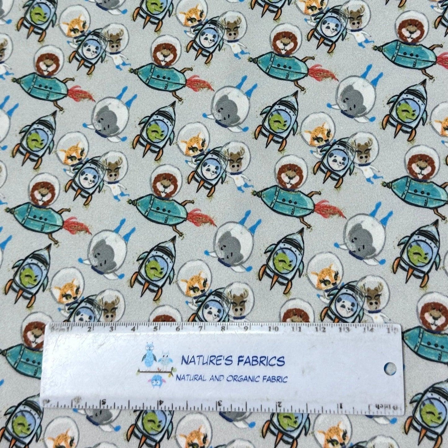 Animals Space on Gray 1 mil PUL Fabric - Made in the USA - Nature's Fabrics