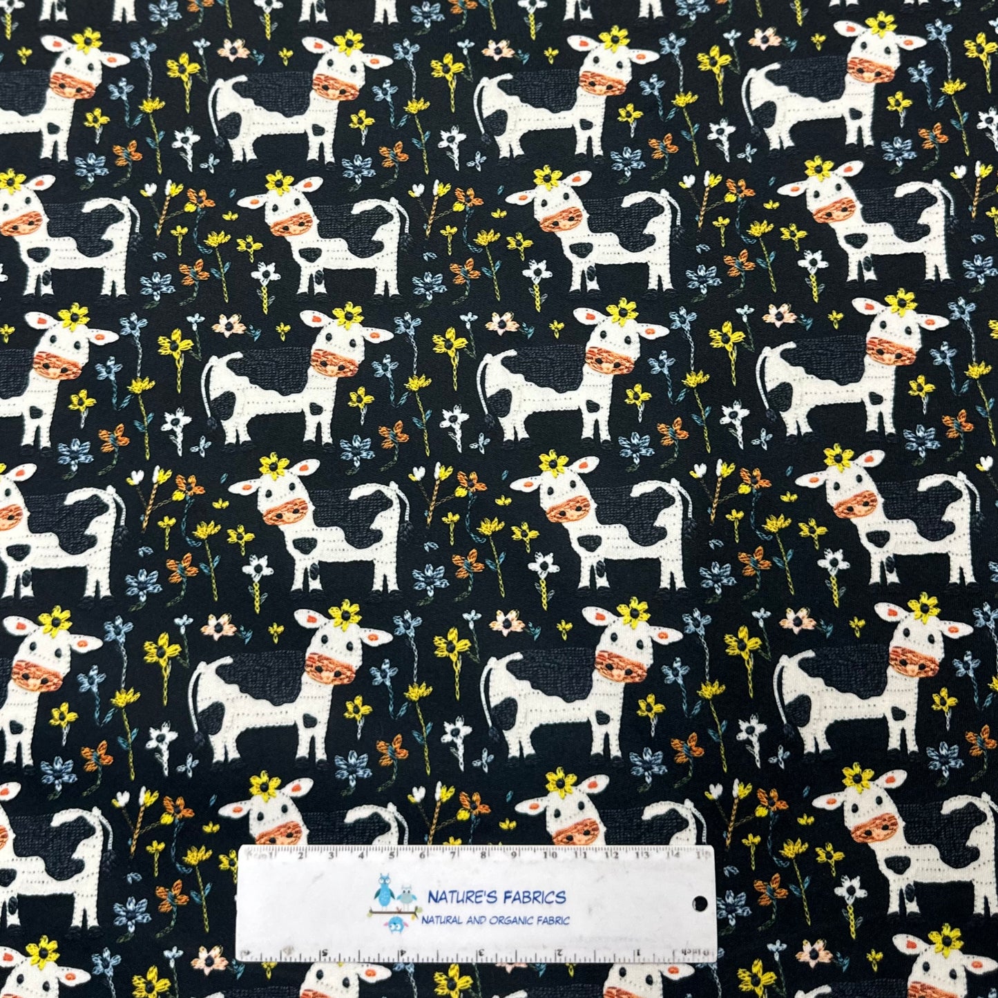 Appliqued Cows 1 mil PUL Fabric - Made in the USA - Nature's Fabrics