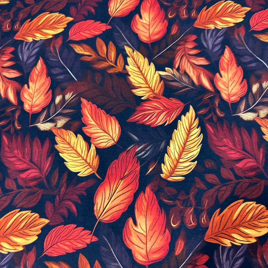 Autumn Leaves on Bamboo/Spandex Jersey Fabric - Nature's Fabrics