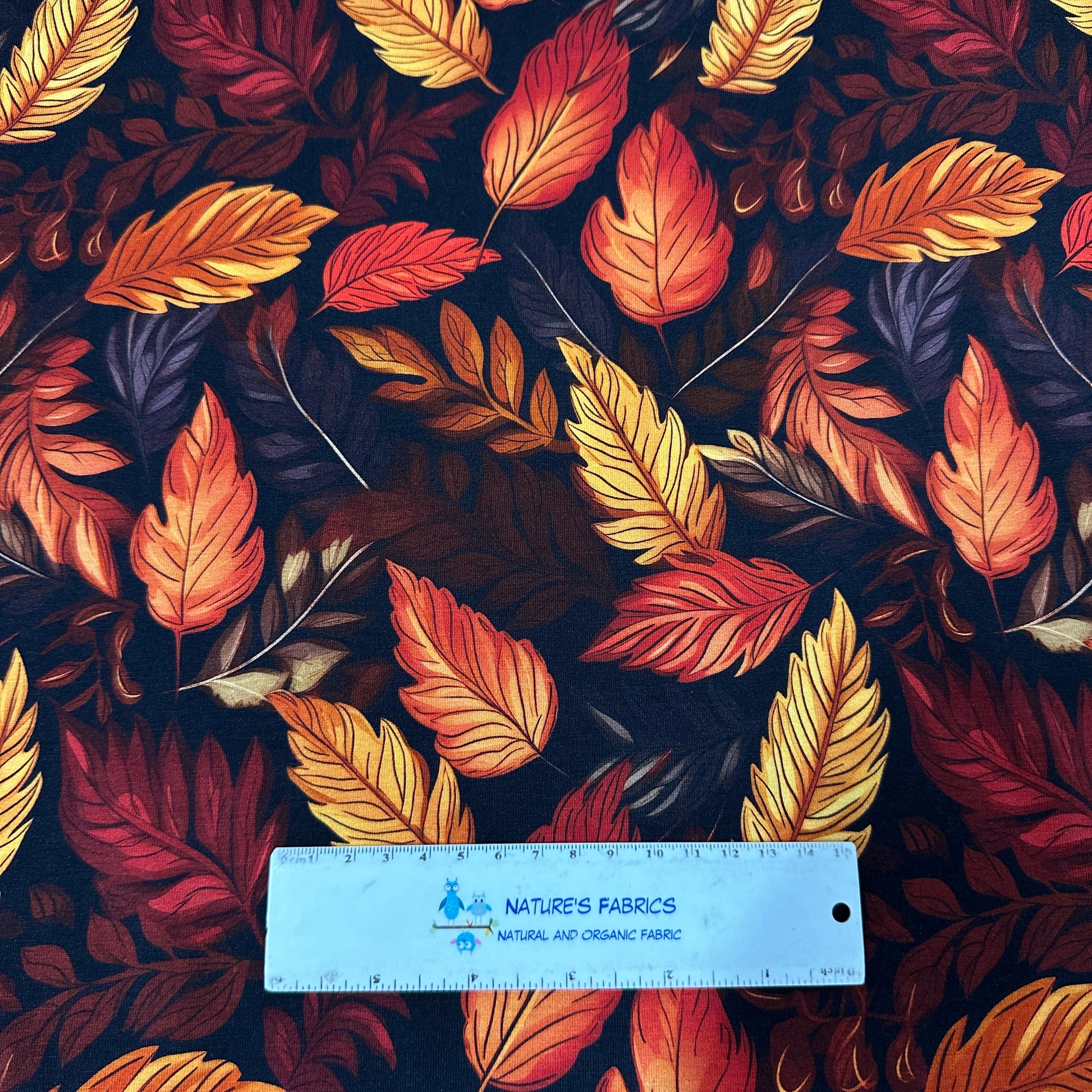 Autumn Leaves on Bamboo/Spandex Jersey Fabric - Nature's Fabrics
