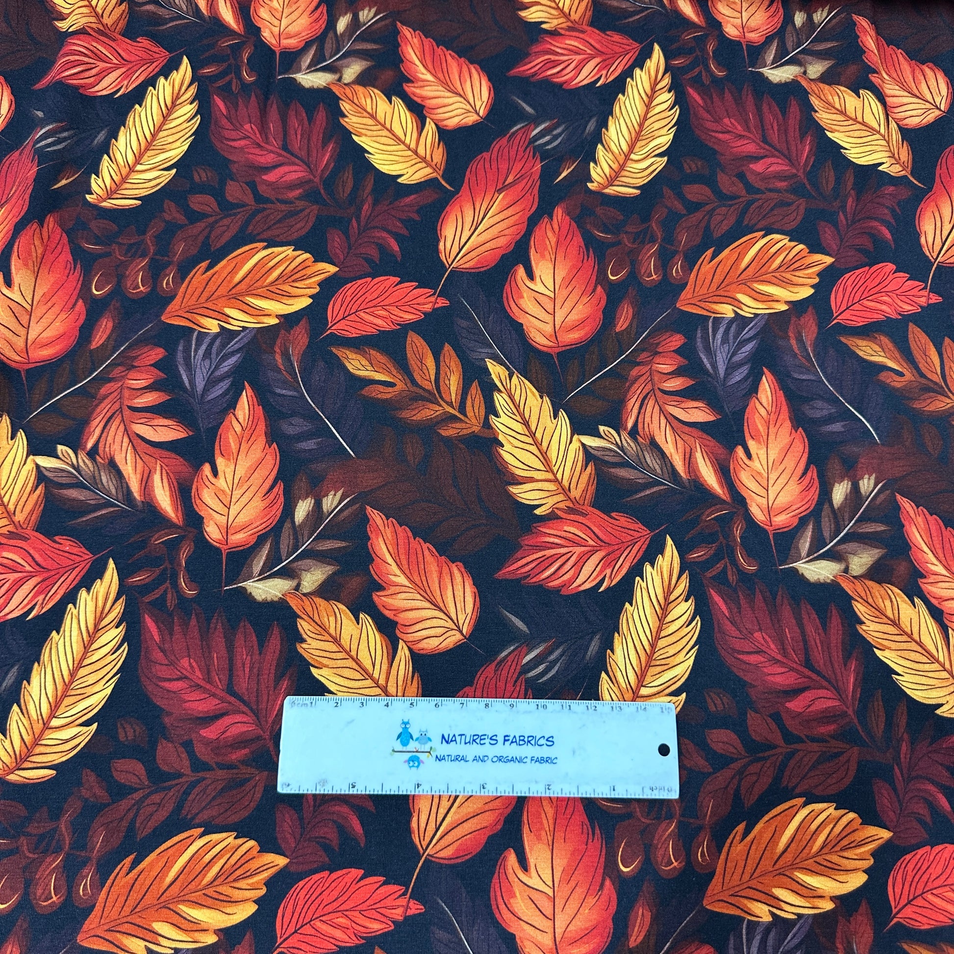 Autumn Leaves on Bamboo/Spandex Jersey Fabric - Nature's Fabrics