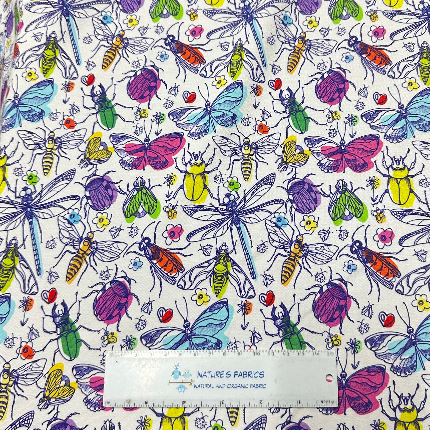 Backyard Bugs on Bamboo Stretch French Terry Fabric - Nature's Fabrics