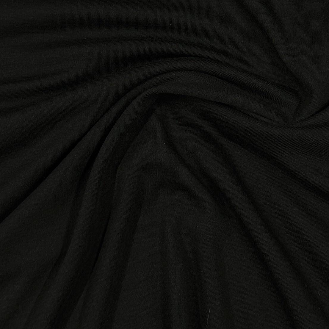 Black Merino Wool Rib Knit Fabric - 1x1 - Nature's Fabrics