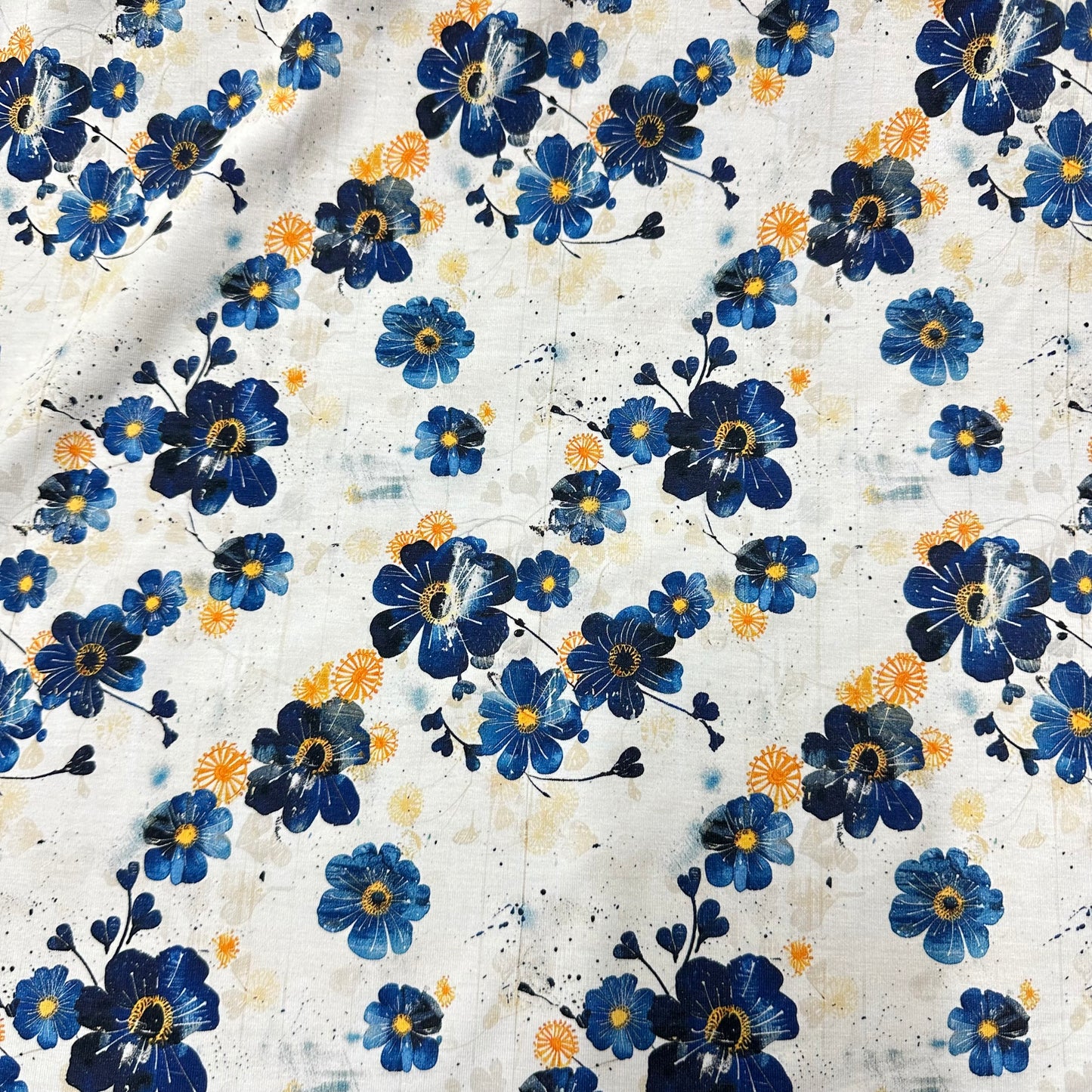 Blue Blossoms on Bamboo/Spandex Jersey Fabric - Nature's Fabrics
