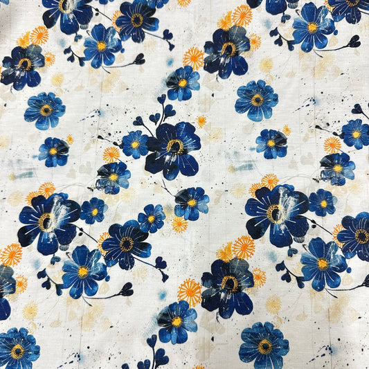 Blue Blossoms on Bamboo/Spandex Jersey Fabric - Nature's Fabrics