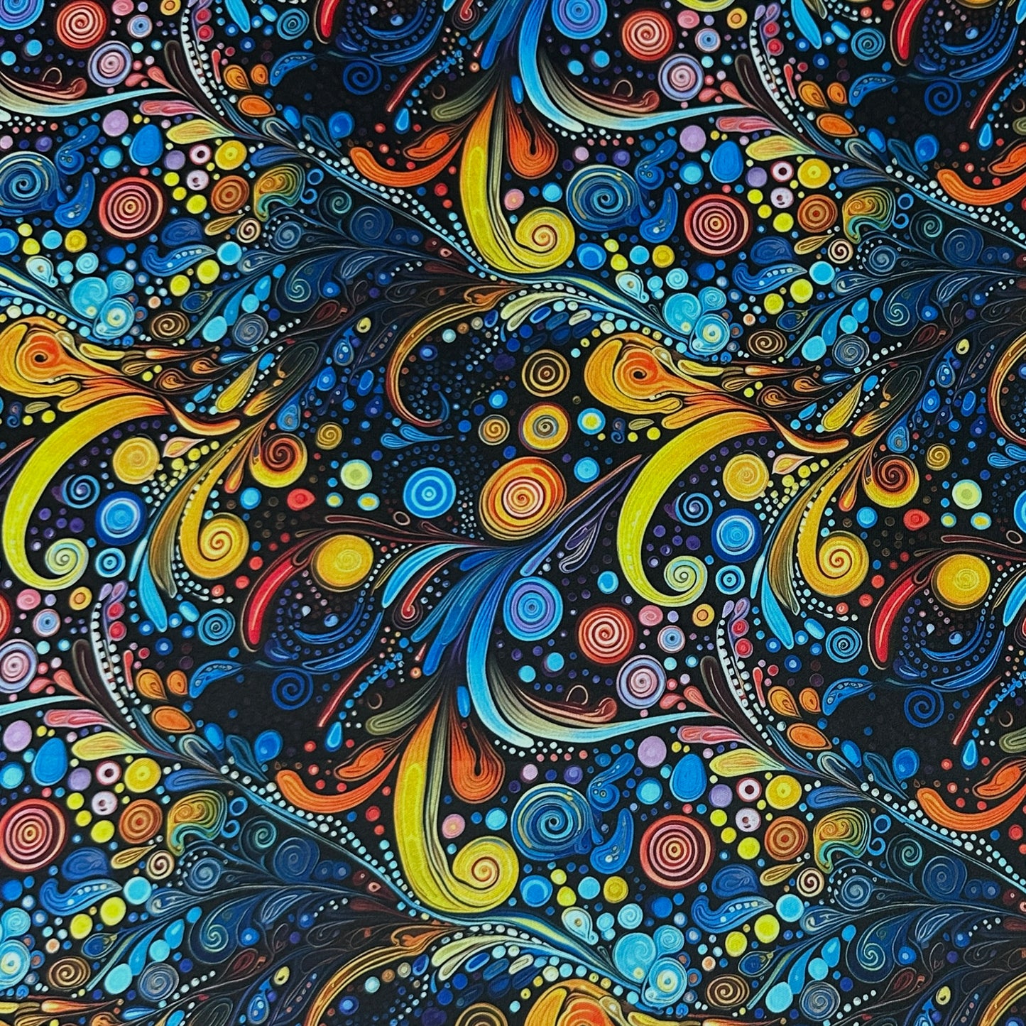 Blue, Orange and Yellow Swirls 1 mil PUL Fabric - Made in the USA - Nature's Fabrics