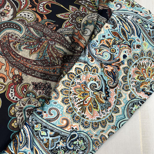 Blue Paisley Polyester/Spandex Jersey Fabric - Bundle G44 - Nature's Fabrics