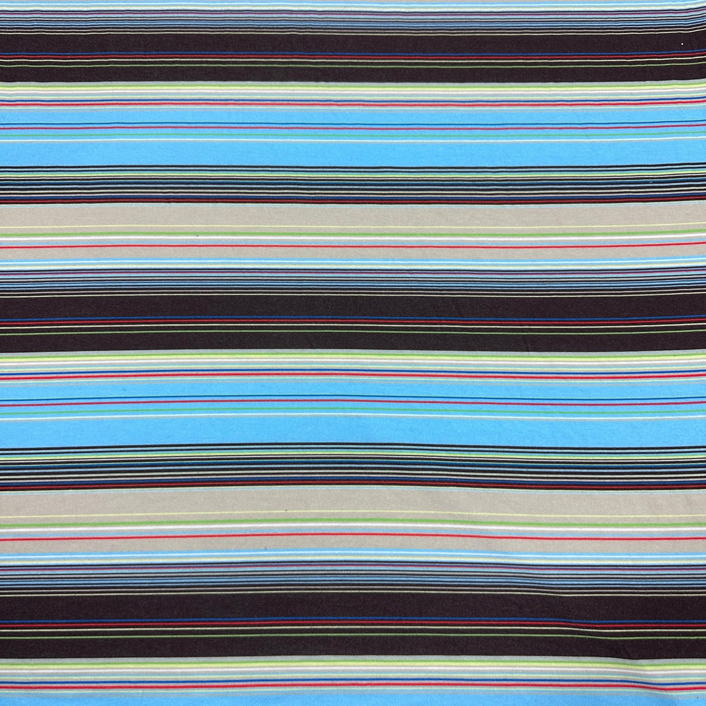 Brown and Blue Double Stripe Cotton/Spandex Jersey Fabric - Nature's Fabrics