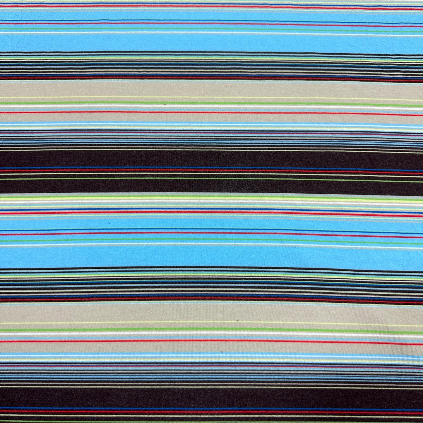 Brown and Blue Double Stripe Cotton/Spandex Jersey Fabric - Nature's Fabrics