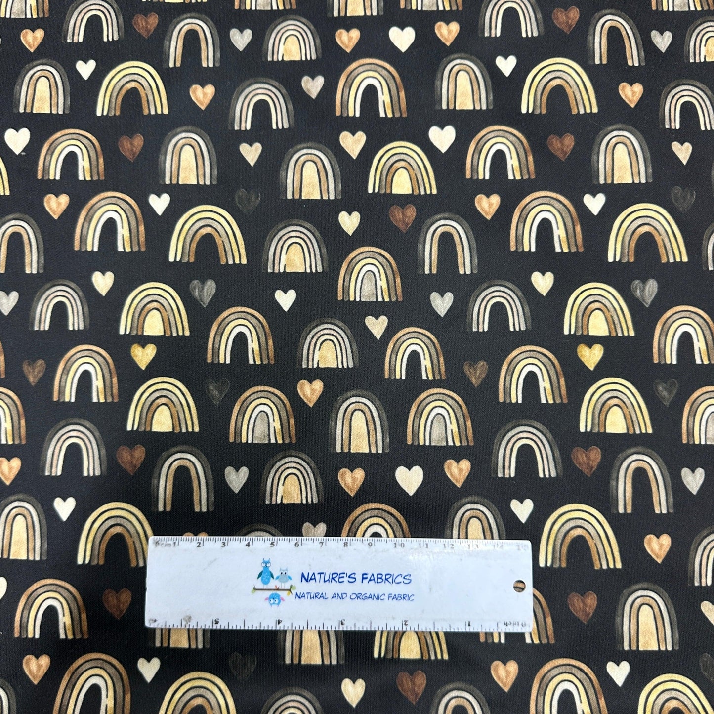 Brown Hearts and Rainbows 1 mil PUL Fabric - Made in the USA - Nature's Fabrics