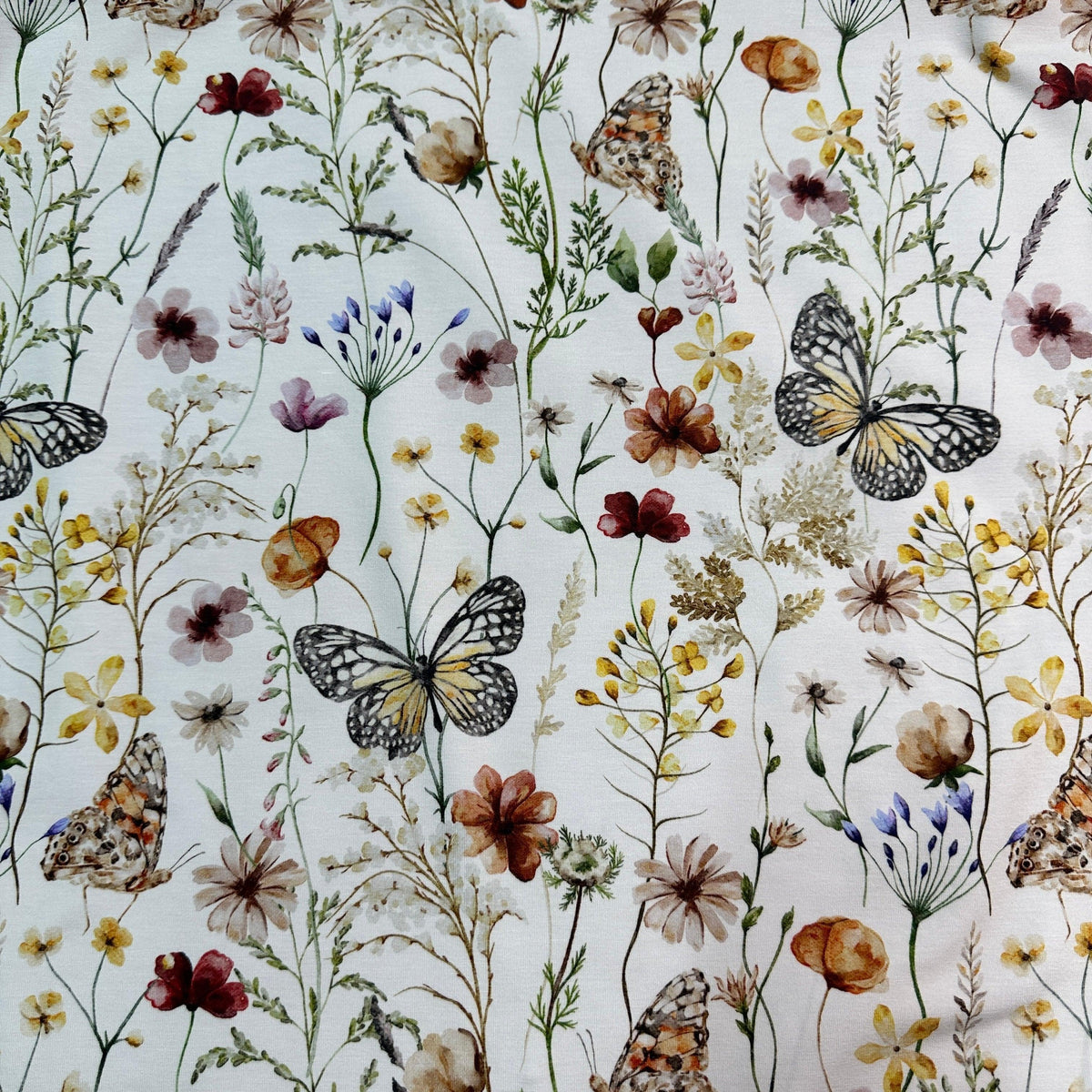 Butterfly Field on Bamboo Stretch French Terry Fabric - Nature's Fabrics