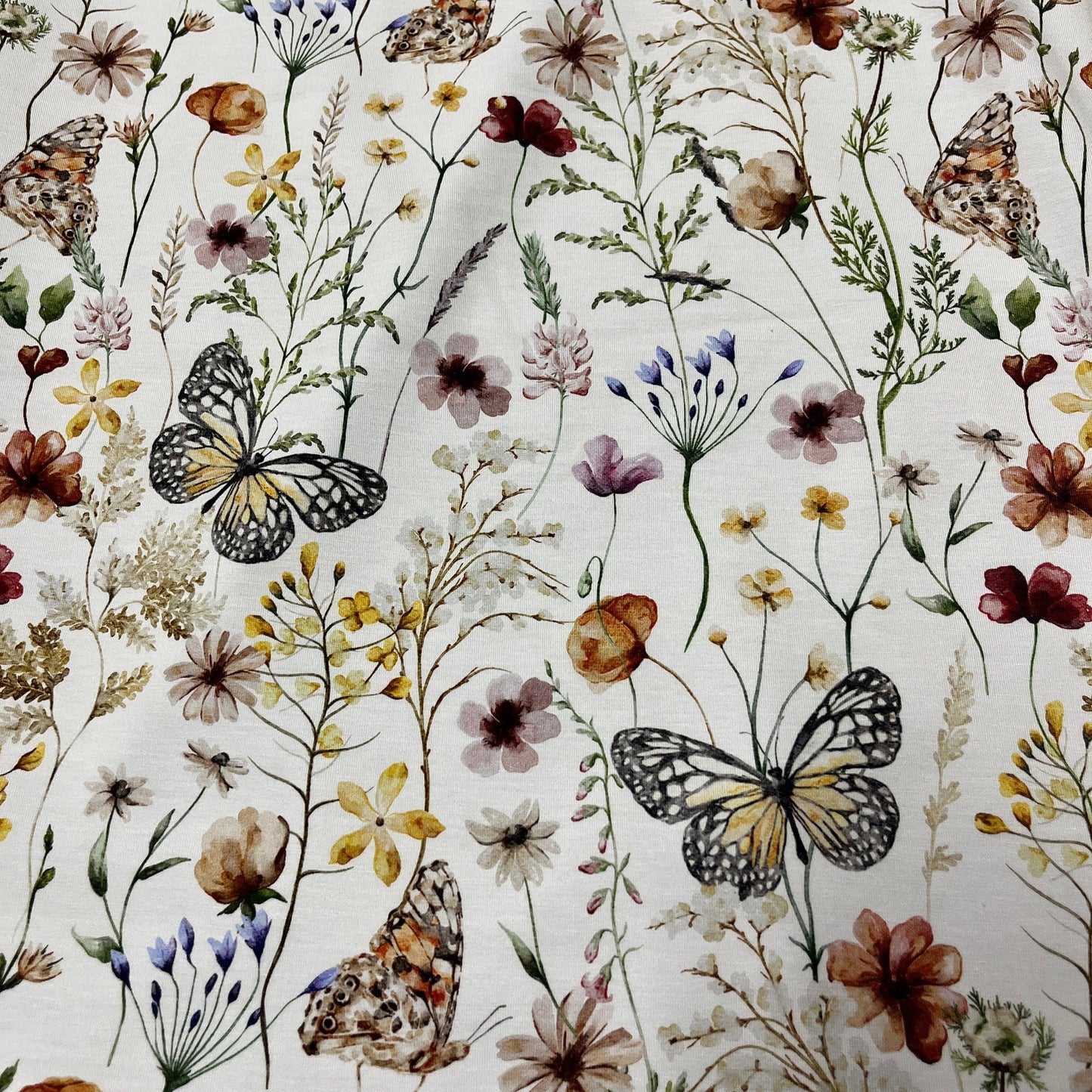 Butterfly Field on Bamboo/Spandex Jersey Fabric - Nature's Fabrics