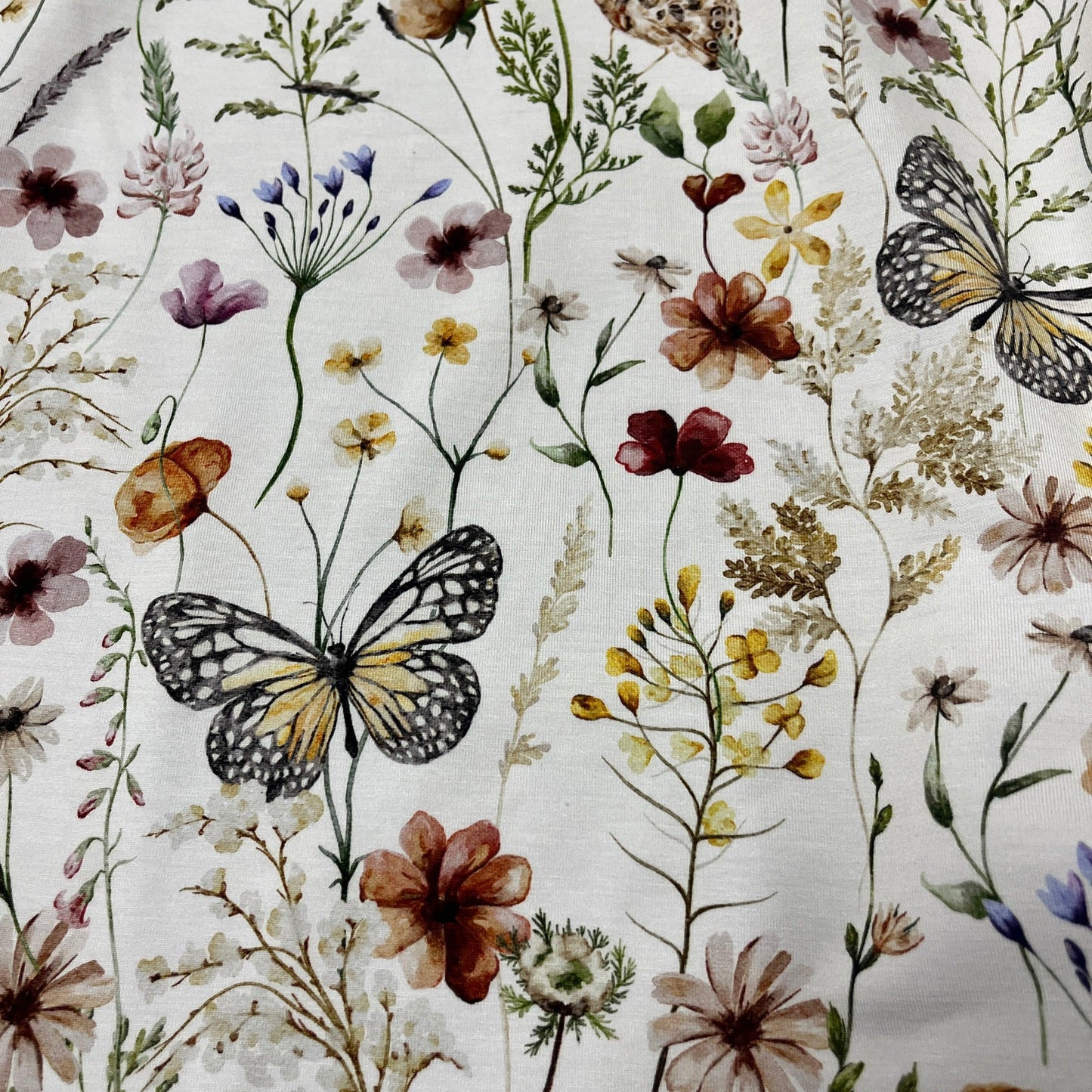 Butterfly Field on Bamboo/Spandex Jersey Fabric - Nature's Fabrics