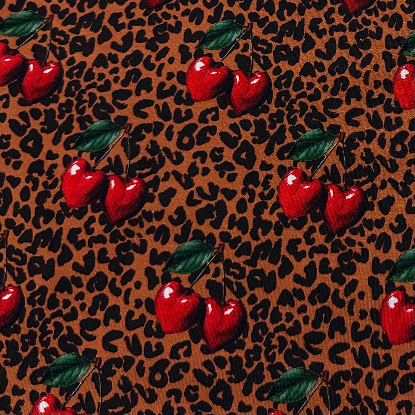 Cherry Leopard on Bamboo/Spandex Jersey Fabric - Nature's Fabrics