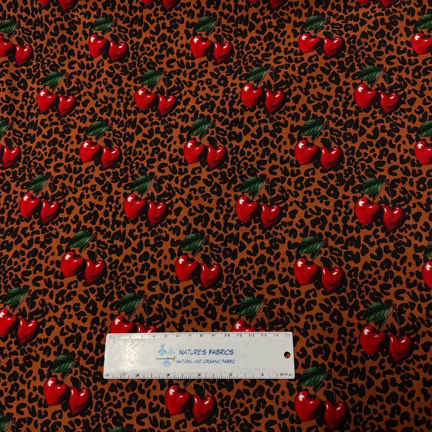 Cherry Leopard on Bamboo/Spandex Jersey Fabric - Nature's Fabrics