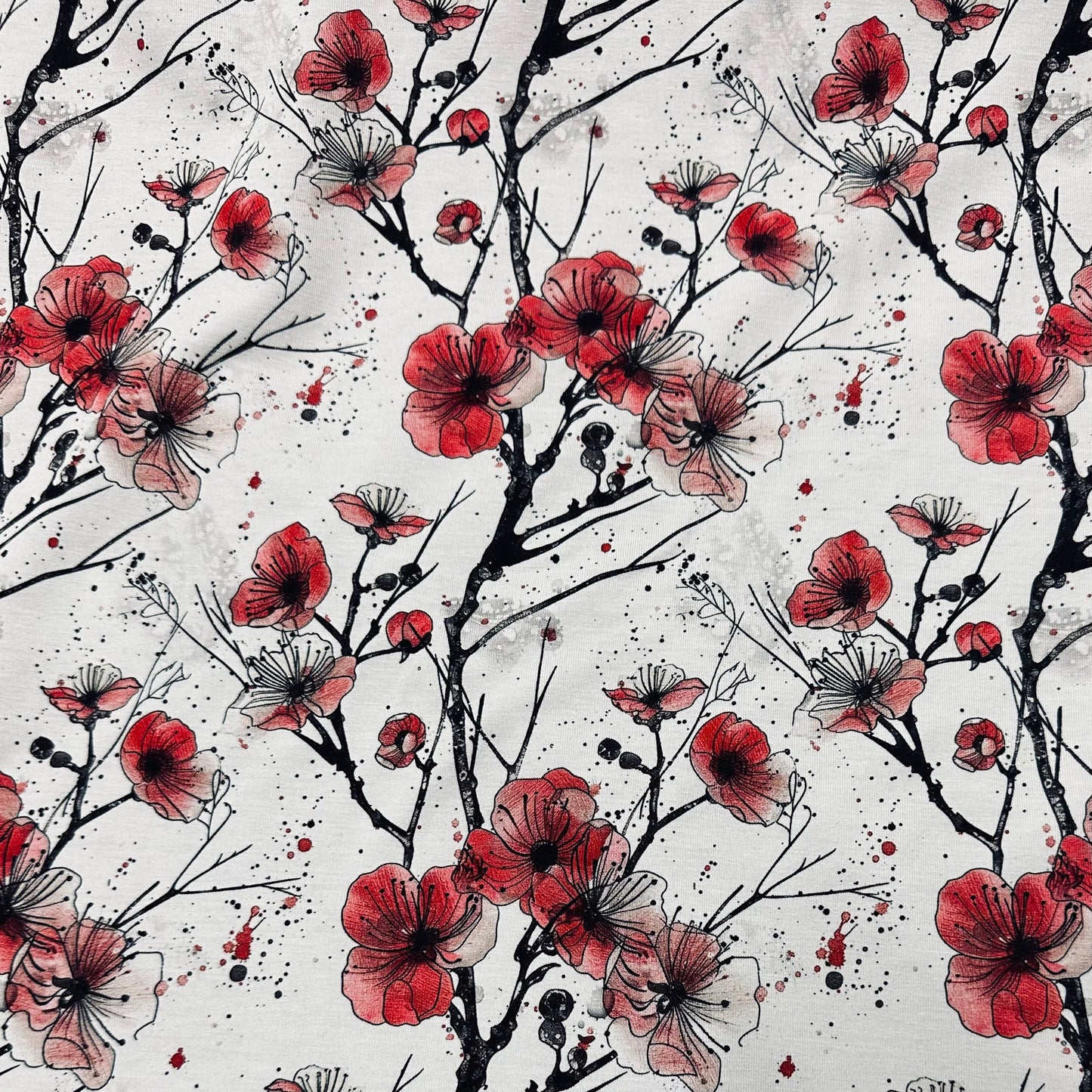 Cherry Tree Blossoms on Bamboo/Spandex Jersey Fabric - Nature's Fabrics