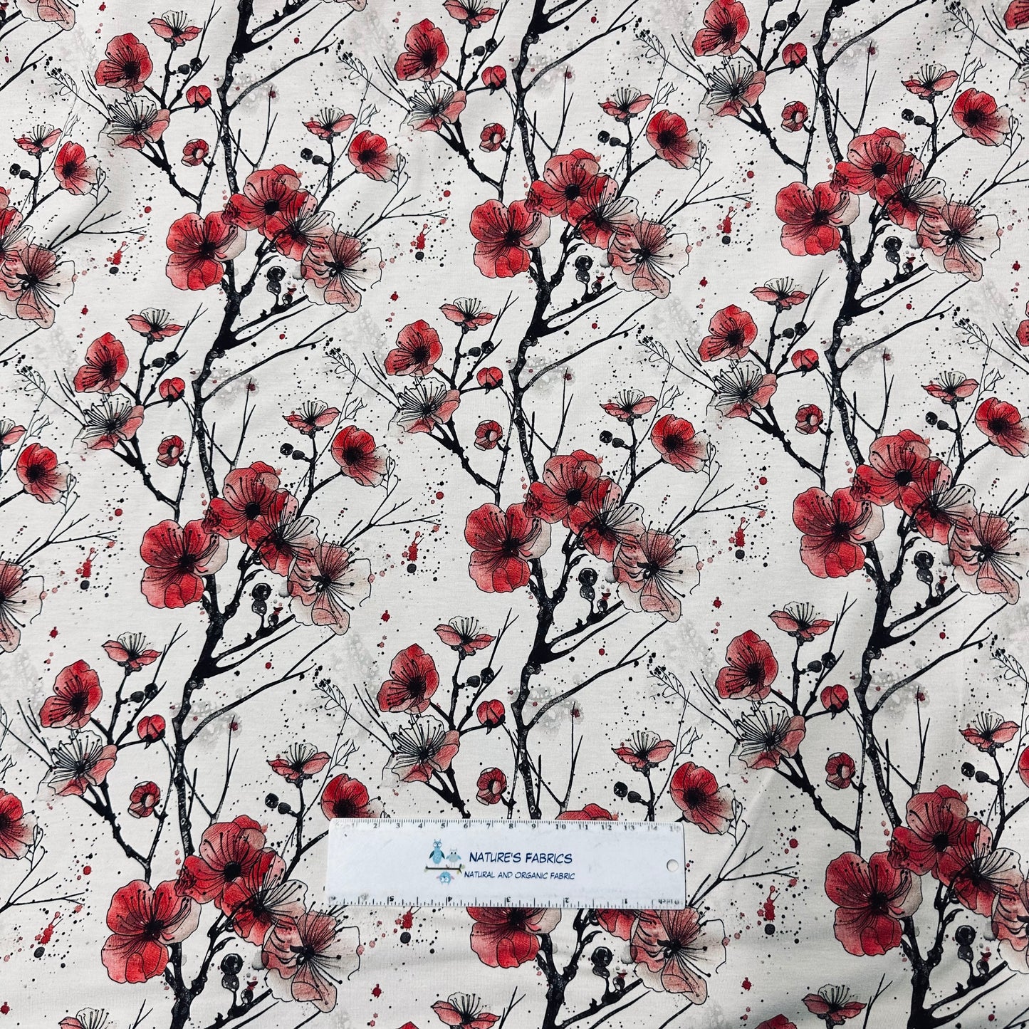 Cherry Tree Blossoms on Bamboo/Spandex Jersey Fabric - Nature's Fabrics