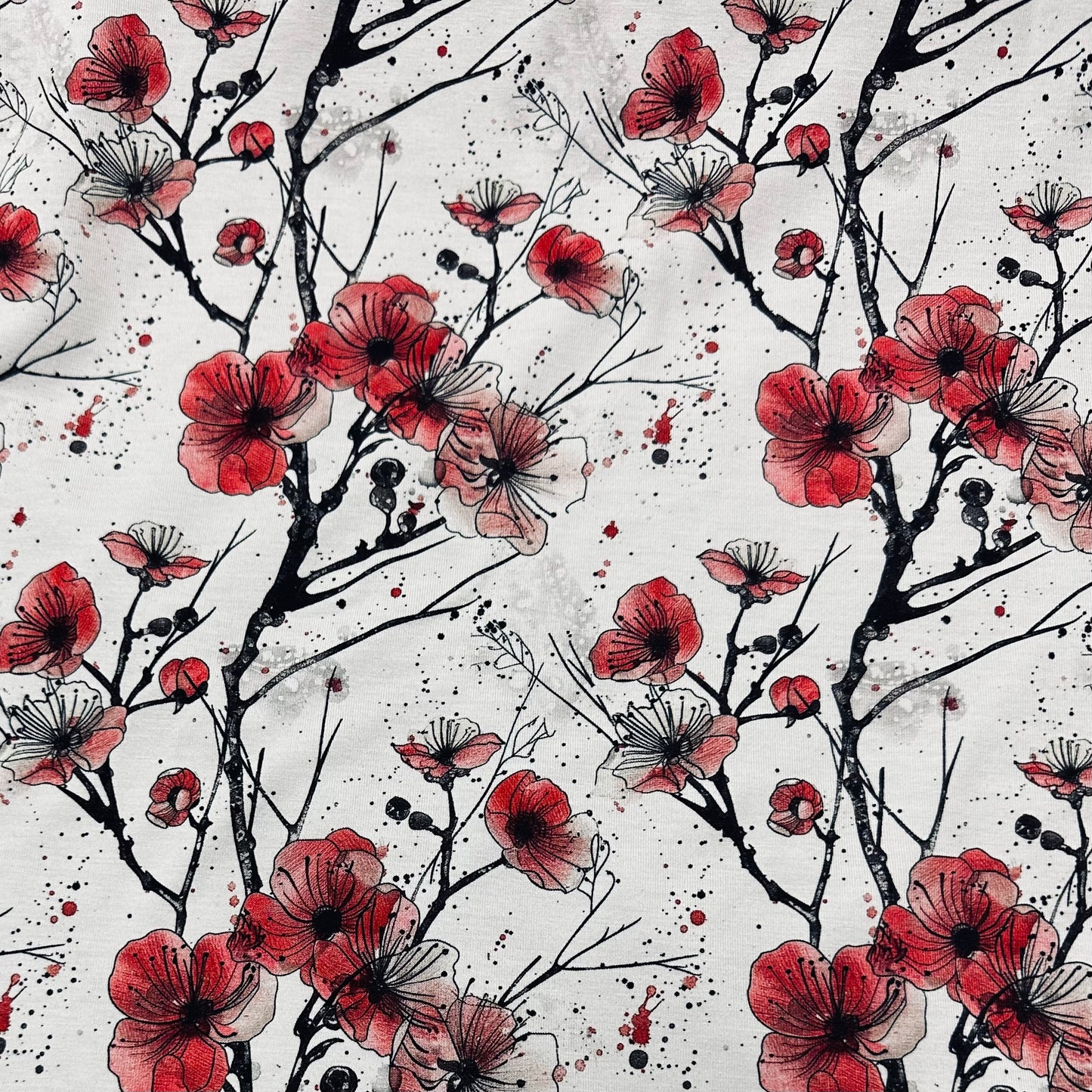 Cherry Tree Blossoms on Bamboo/Spandex Jersey Fabric - Nature's Fabrics