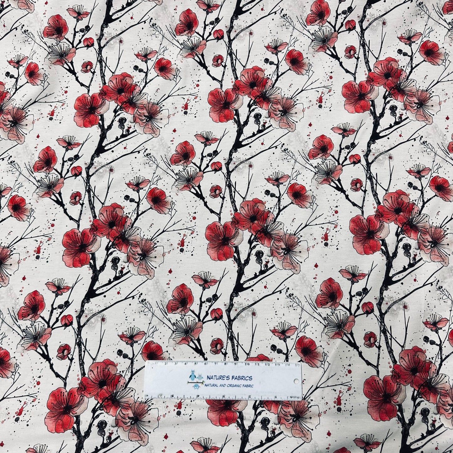 Cherry Tree Blossoms on Bamboo/Spandex Jersey Fabric - Nature's Fabrics
