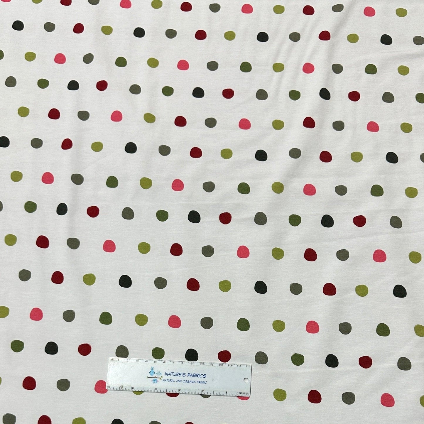 Colorful Dots on White Bamboo/Spandex Jersey Fabric - Nature's Fabrics