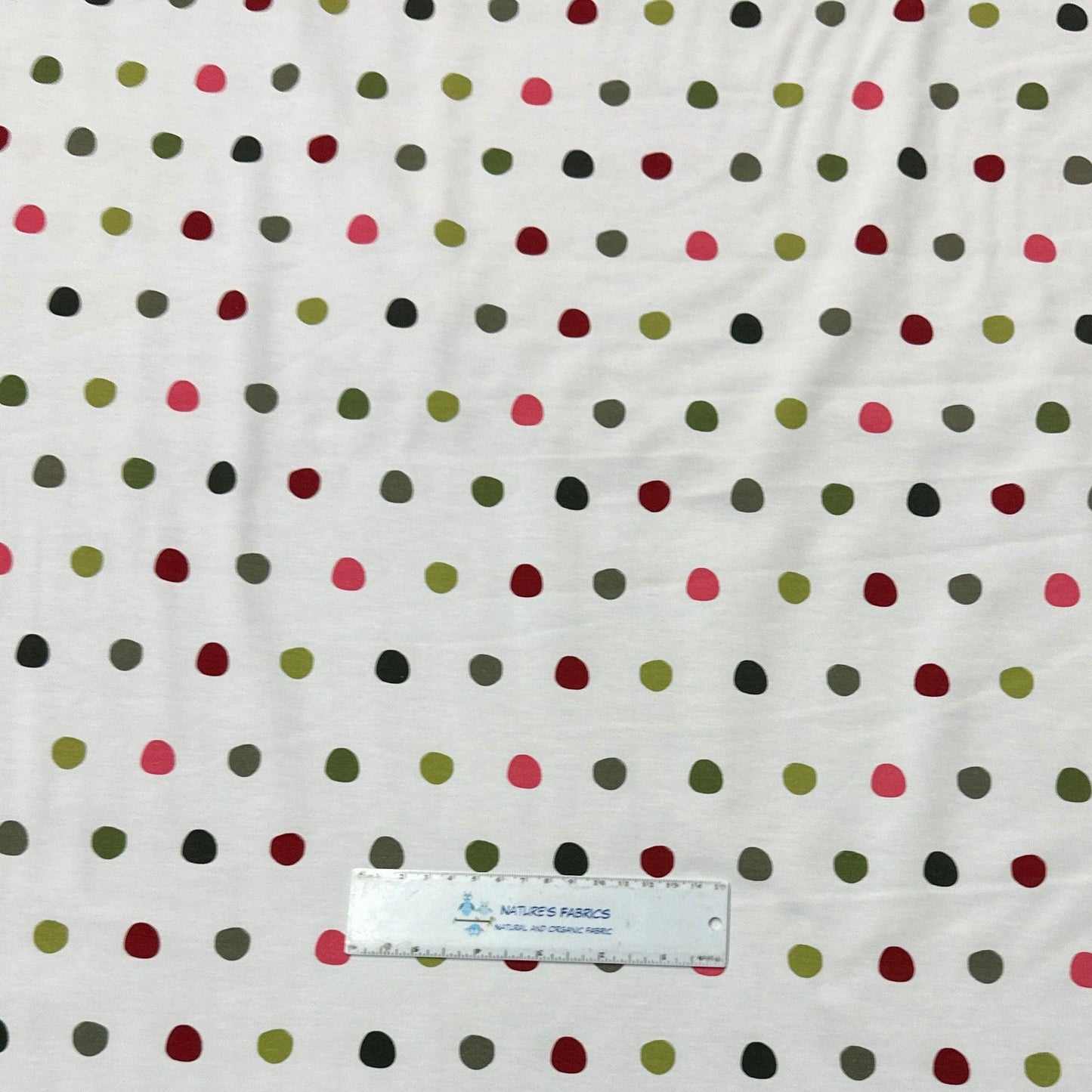 Colorful Dots on White Bamboo/Spandex Jersey Fabric - Nature's Fabrics